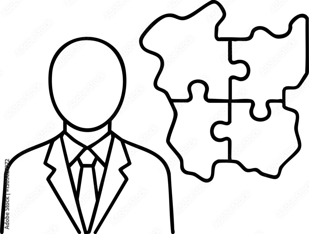 Poster import tariffs policy impact concept. business person with puzzle pieces symbolizing problem-solving
