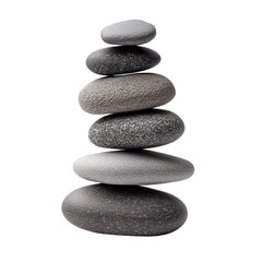 Zen garden stone stack in balanced formation on transparent background