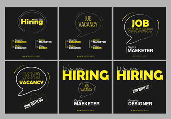 We are hiring job vacancy social media post banner design template with red color. We are hiring job vacancy square web banner design. Employee vacancy announcement. Illustration isolated