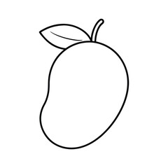 Mango isolated on white,  black and white outline Vector Illustration, children's coloring book style line art