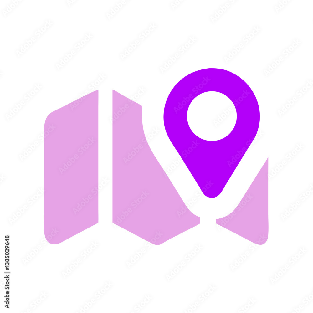 Poster map with location pin icon in gradient purple vector style