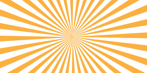 Orange and white sunburst rays background with concentrated lines Sun sunburst texture vintage background. Vector illustration 	