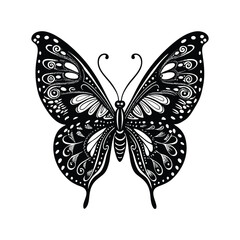 Beautiful butterfly vector illustration features a black swallowtail insect with intricate wing design, a spring/summer nature art collection