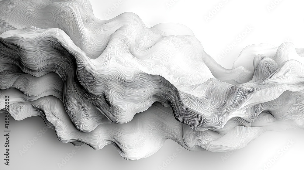Poster abstract flowing design with smooth curves and layers in soft white and gray tones