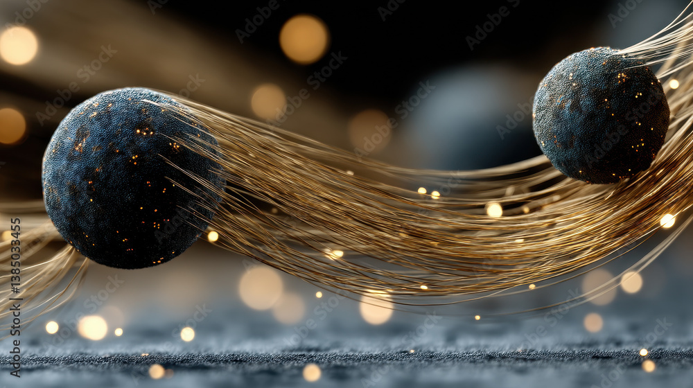 Aufkleber exploration of quantum entanglement with particles connected by strands of light in an interstellar 