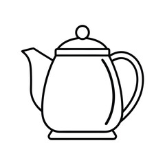Teapot isolated on white background, line art black and white outline Vector Illustration, children's coloring book style