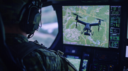 Soldier operates advanced drone technology in tactical environment during training exercise