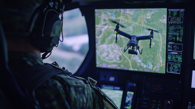 Soldier operates advanced drone technology in tactical environment during training exercise