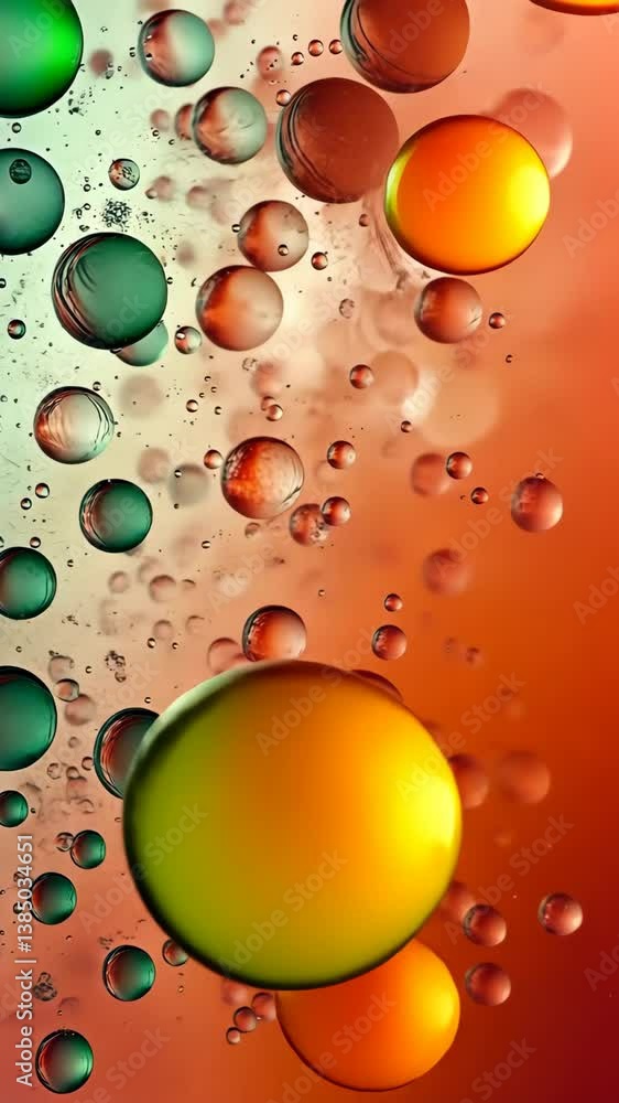 Poster bubbles and vibrant colors create a dynamic abstract composition in a liquid medium during a creativ