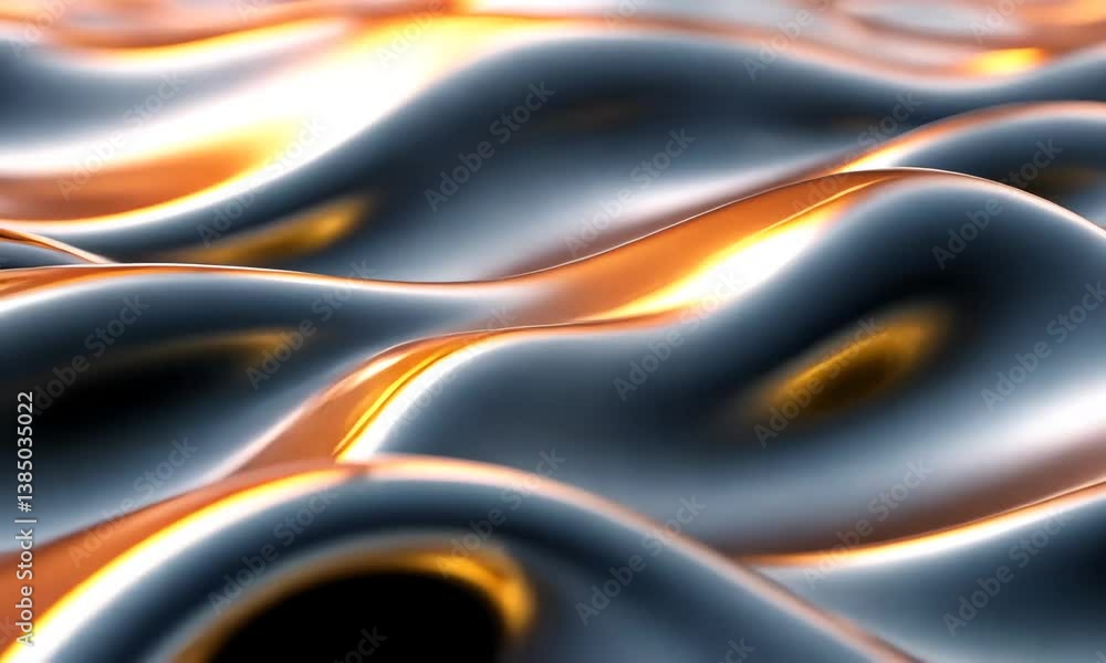 Poster abstract liquid metallic waves motion background with refraction and reflection