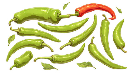 Vibrant Green and Red Chili Peppers Fresh Produce Spicy Food Ingredients Culinary Background