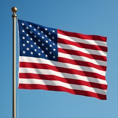 Fototapeta premium American Flag Waving Against Clear Blue Sky