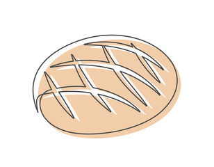 Bread continuous one line icon isolated on white background. Bakery symbol art drawing. Bread design outline. Editable stroke. Vector illustration