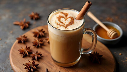 Spiced Chill Frozen Chai Latte with Cinnamon Swirl and Whole Spices
