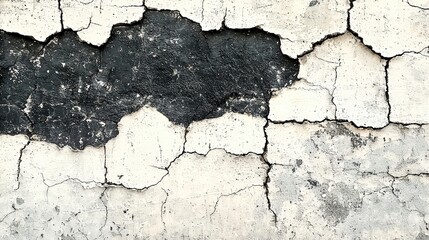 Obraz premium Cracked Wall Texture in Shades of Black and White with Fine Detail of Weathered Surface