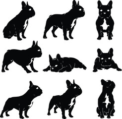 French Bulldog Silhouette Set | Adorable Canine, Puppy, and Animal Icon Illustration French Bulldog Silhouette Set | Cute Dog Breed and Pet Vector Collection