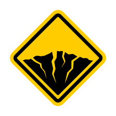 Warning earthquake sign. Geohazard symbol. Fault and cracked