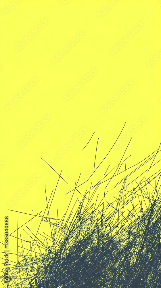 Poster abstract yellow background with blue and black brush strokes creating a dynamic art composition
