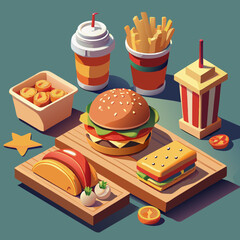 Fresh Big chicken burger with double cutlet fries and cola on craft paper Fat unhealthy street food Copy space
