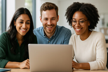 Diverse Business Team Collaborating on Laptop, generative ai