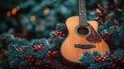 Acoustic Guitar in a Winter Wonderland Setting