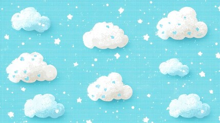 Light and Playful Clouds with Stars on Soft Blue Background for Dreamy and Whimsical Designs