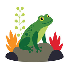  A frog resting on a rock with plants