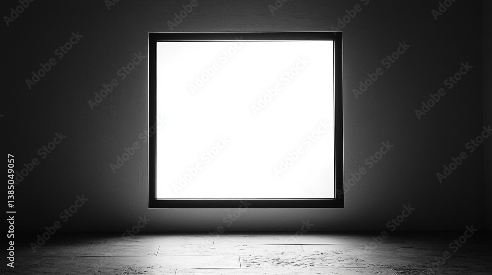 Aufkleber a square window with bright light in a dark room with a textured floor in monochrome style