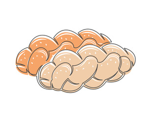 Buns continuous one line icon isolated on white background. Bakery symbol art drawing. Buns design outline. Editable stroke. Vector illustration