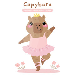Cute Capybara Dancing Ballet Cartoon in Pink Tutu illustration vector