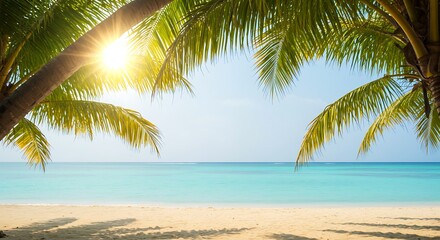 Fototapeta premium Golden Hour Palms AI Generated