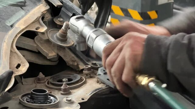 A technician is repairing the wheel section of a car