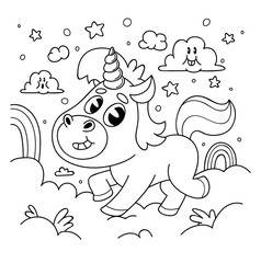 hand drawn unicorn coloring book illustration 