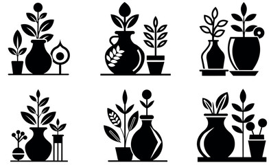 Simple Black and White Potted Plant Icons
