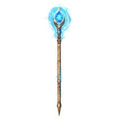 Mystical Egyptian staff with energy aura, isolated on transparent background.