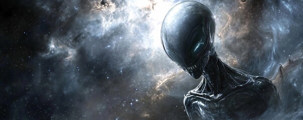 Evil alien emerging from deep space nebula