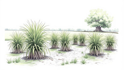 Fototapeta premium illustration of lemongrass plants on a field for organic farming and culinary uses