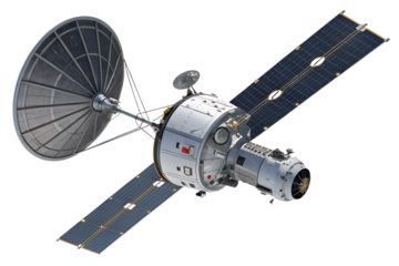 modern space satellite with large communication system png Isolated on white background