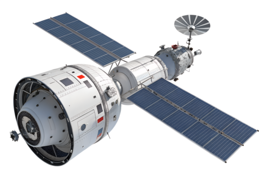 modern space satellite with large communication system png Isolated on white background