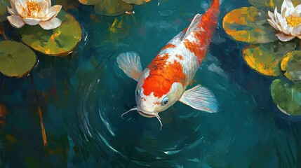 Koi fish in a serene lily pond