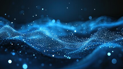 Abstract digital wave, dark blue background, particles, technology