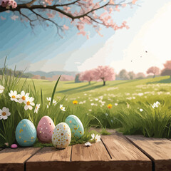easter eggs on the grass on beautiful garden