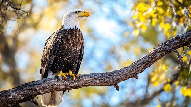 Bald eagle perched on tree branch wildlife photography beautiful bird of prey nature outdoor majestic animal