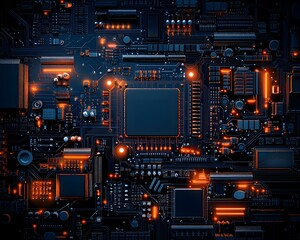 Fototapeta na wymiar Cybernetic neon circuitry, glowing futuristic motherboard abstraction, electric luminescence, surreal sci-fi aesthetic, professional-grade high-definition artwork, no watermark, copyspace