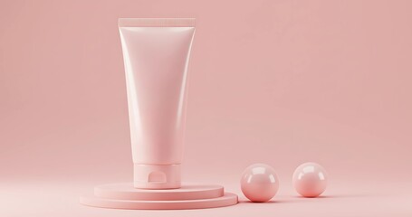 Isolated glossy blank soft pink cosmetic tube with a lavender cap clipart on pink background