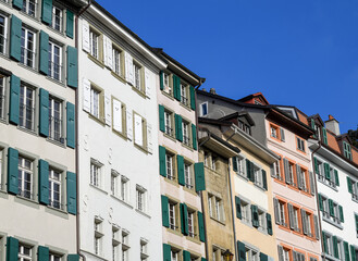 Historische Häuserzeile am Place de la Palud in Lausanne, Kanton Waadt (Schweiz)