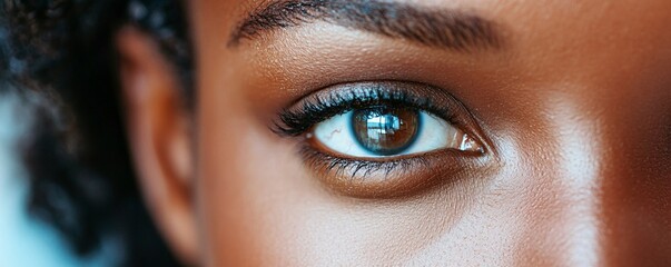 Close-up of beautiful young black woman showing her expressive eye