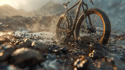 gravel mountain bike with titanium frame covered in dirt