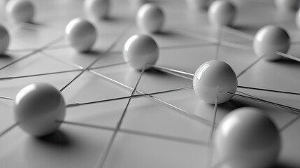 Abstract network of white spheres connected by lines on a light background