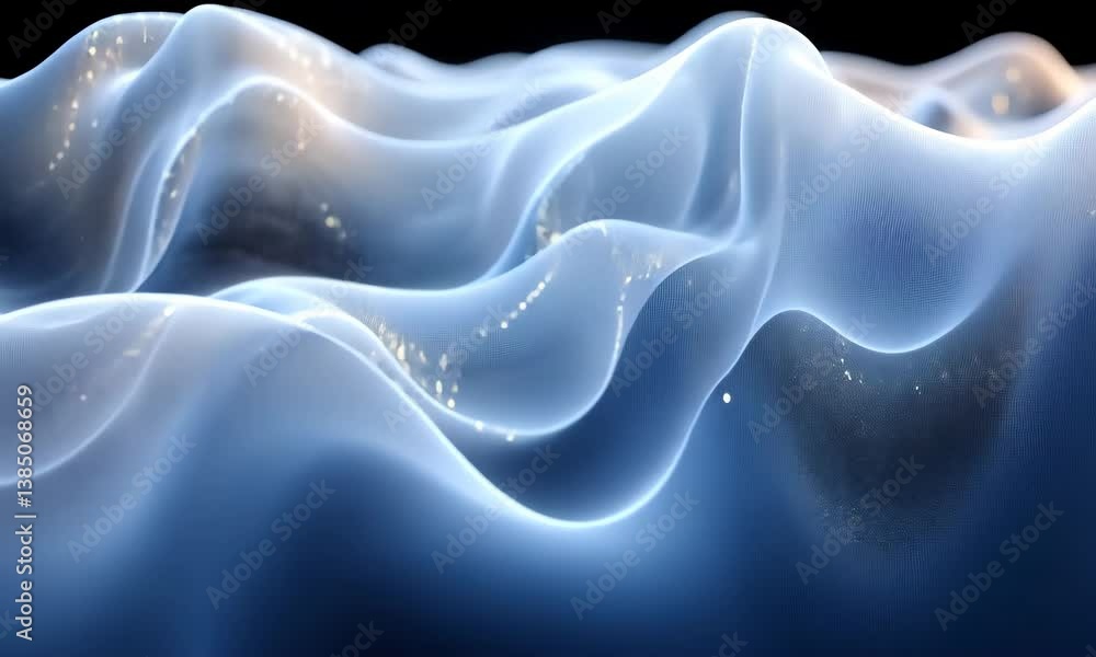 Poster mesmerizing undulating crystalline surface with sparkling particles, abstract design